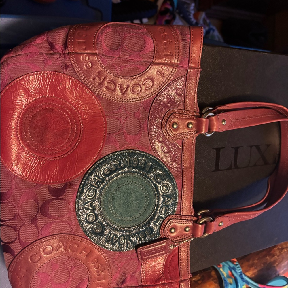 Coach Red and Teal Tote Bag - Picture 2 of 5